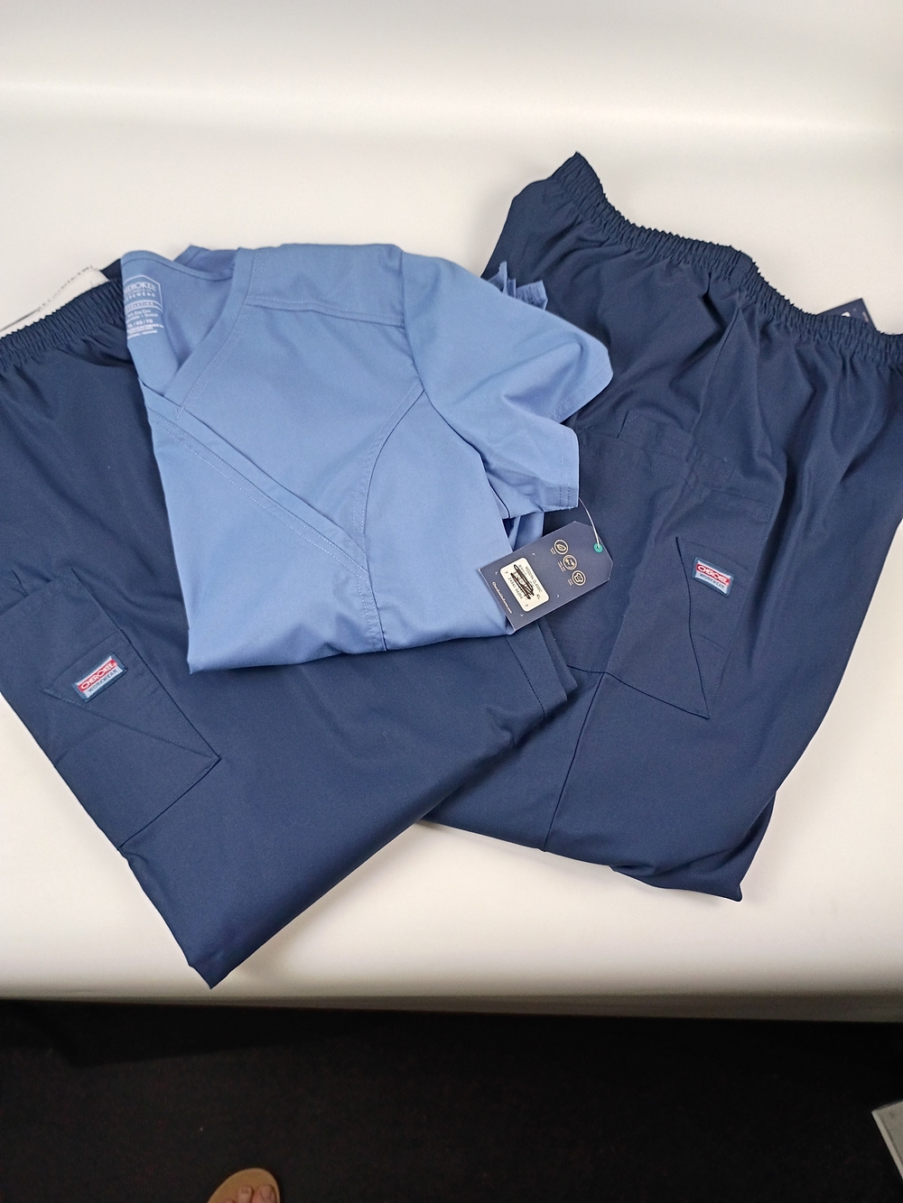 Cherokee Men's Two-Tone Navy and Light Blue Scrub Set